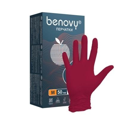Перчатки нитриловые Benovy 50 пар красные размер XS