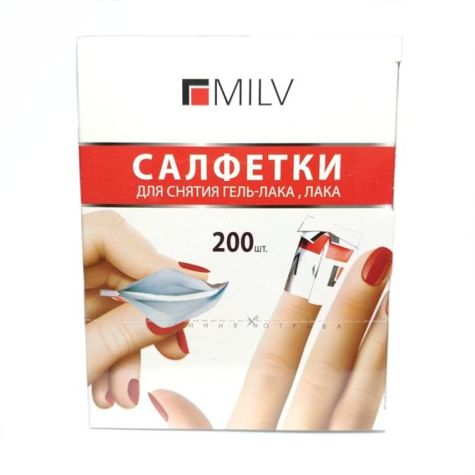 Салфетки для снятия гель-лака и акрила MILV 200 шт.